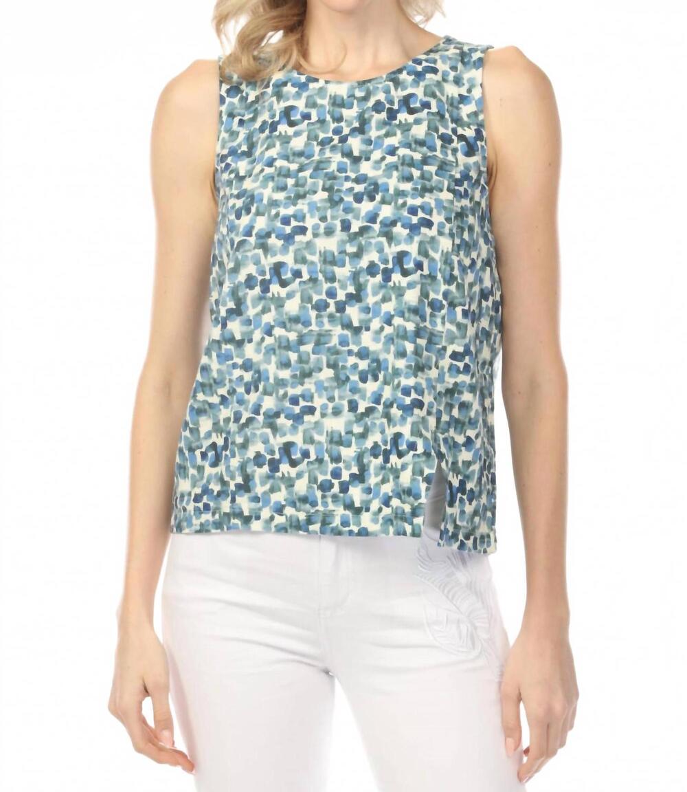 NEW CHARLIE B printed sleeveless linen blend top in lilypad